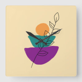 ボヘミアンな葉のイラスト スクエア壁時計