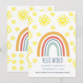 ボヘミアンな虹と太陽の誕生お知らせ Hello World 招待状 (正面/裏面)