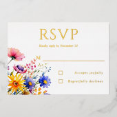 ボヘミアンな野の花の庭の結婚式RSVP 箔招待状 (正面)