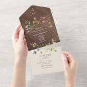 ボヘミアンな野の花の森の結婚式 オールインワン招待状 (貼ってはがせる)