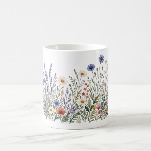 ボヘミアンな野の花の水彩マグカップ コーヒーマグカップ (中央)