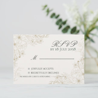 ボヘミアンな野の花の結婚式RSVPカード 出欠カード
