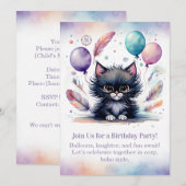 ボヘミアンな黒猫の誕生日招待状 招待状 (正面/裏面)