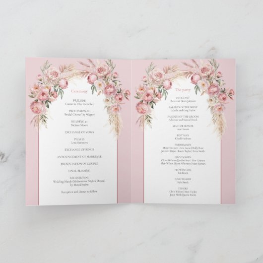 ボヘミアンのアーチ、頬を染めるようなピンクの芍薬、パンパスグラスが織りなすプログラムを折り重ねて プログラム (内部)