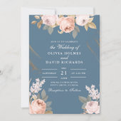 ボヘミアンのエレメンタルブルーのピーオニーの結婚式招待状 招待状 (正面)