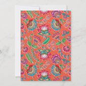 ボヘミアンのオレンジ色のフォークフラワーのボホチックウェディング 招待状 (裏面)