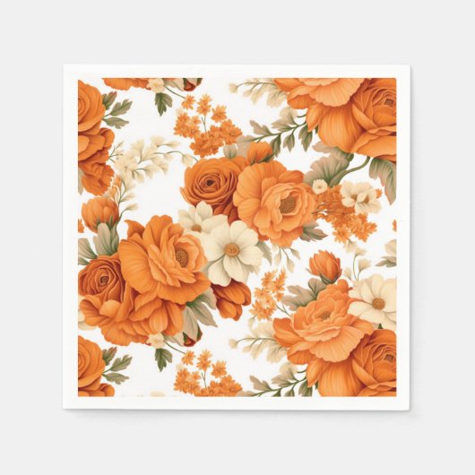ボヘミアンのオレンジ色の花 スタンダードカクテルナプキン (正面)