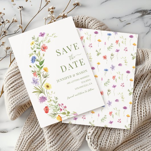 ボヘミアンのカラフルな野の花のリース Save The Date 招待状