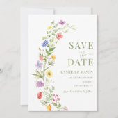 ボヘミアンのカラフルな野の花のリース Save The Date 招待状 (正面)