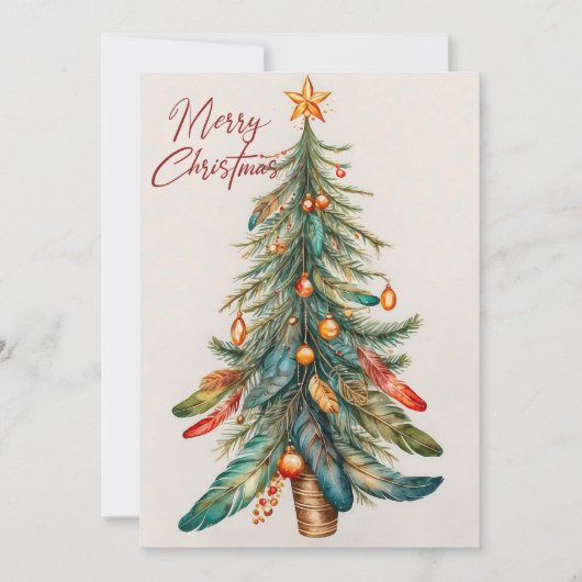 ボヘミアンのクリスマスツリーと羽とオーナメント シーズンカード (正面)