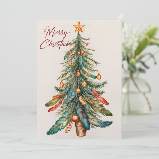 ボヘミアンのクリスマスツリーと羽とオーナメント シーズンカード (スタンド正面)