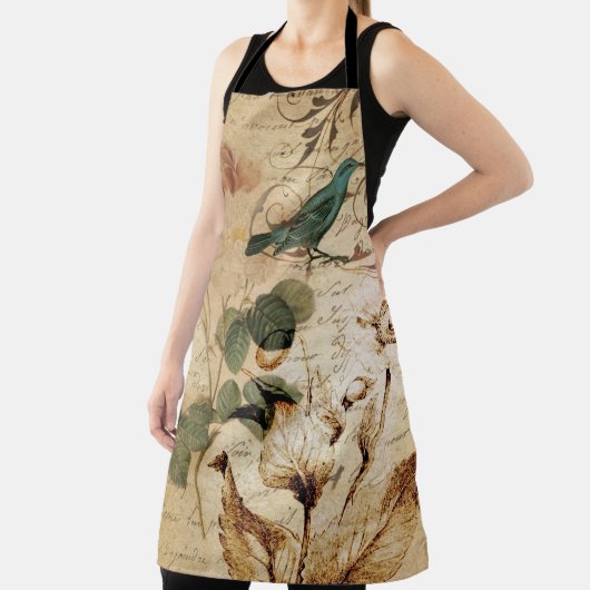 ボヘミアンのシックなパリスクリプト鳥フランスの植物学 エプロン (インサイチュ)