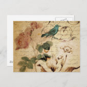 ボヘミアンのシックなパリスクリプト鳥フランスの植物学 ポストカード (正面/裏面)