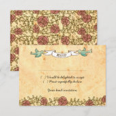 ボヘミアンのハート、バラ、鳥、& バナー ウェディング 出欠カード (正面/裏面)