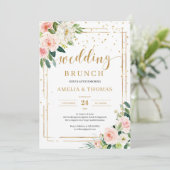 ボヘミアンのフラッシュピンクの花とゴールドのウェディングブランチ 招待状 (スタンド正面)