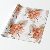 ボヘミアンの焼きオレンジ色の花のラスティックウェディング ラッピングペーパー (アンロールド)