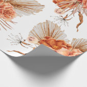 ボヘミアンの焼きオレンジ色の花をあしらったラスティックなウェディング ラッピングペーパー (角)