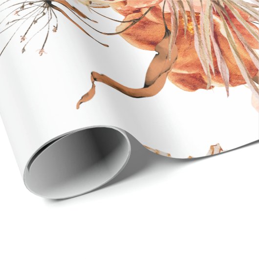 ボヘミアンの焼きオレンジ色の花をあしらったラスティックなウェディング ラッピングペーパー (ロールコーナー)