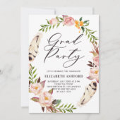 ボヘミアンの羽とフローラリース卒業 招待状 (正面)