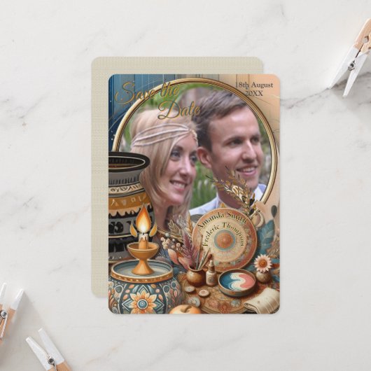 ボヘミアンの色彩と装飾テーマのミックス 招待状 (正面/裏面インサイチュ)