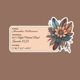 ボヘミアンの花と羽毛荷物ID シール