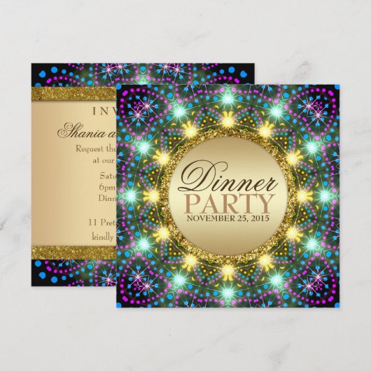 ボヘミアンの輝き ゴールドスパークルカラー 招待状 (正面/裏面)