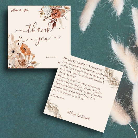 ボヘミアンの遊び心あふれる秋の素朴な花 サンキューカード