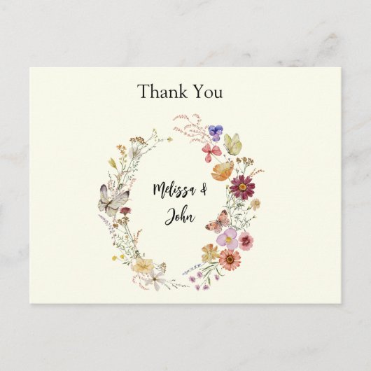 ボヘミアンの野生の花の花のウェディング ありがとう ポストカード (正面)