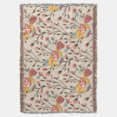 ボヘミアンの鳥と花のパターン – 自然インスパイア- スローブランケット (正面縦)