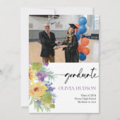 ボヘミアンはっきりしたワイルドフラワー写真シックな卒業 招待状 (正面)