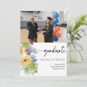 ボヘミアンはっきりしたワイルドフラワー写真シックな卒業 招待状 (スタンド正面)