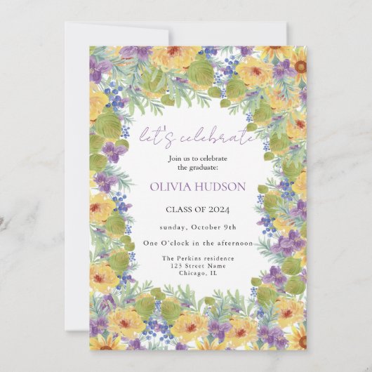 ボヘミアンはっきりしたワイルドフラワー写真シックな卒業 招待状 (裏面)
