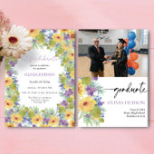 ボヘミアンはっきりしたワイルドフラワー写真シックな卒業 招待状