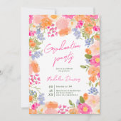 ボヘミアンはっきりしたワイルドフラワー写真卒業 招待状 (正面)