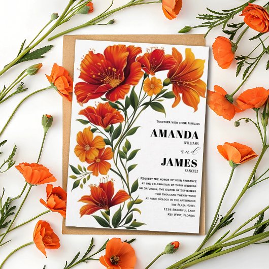 ボヘミアンアイボリーベージュクリームフィールド結婚フローラ 招待状