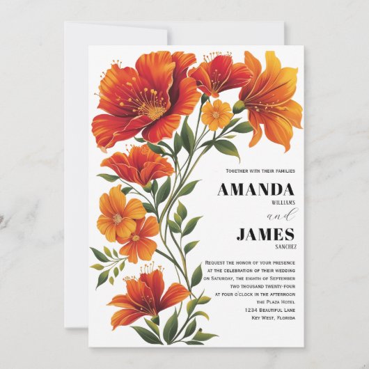 ボヘミアンアイボリーベージュクリームフィールド結婚フローラ 招待状 (正面)