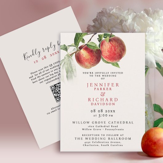 ボヘミアンアイボリーレッドピーチサマーオーチャードフルーツ 招待状