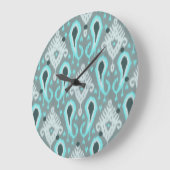 ボヘミアンアクアターコイズイカットトライバルアートパターン ラージ壁時計 (傾斜)