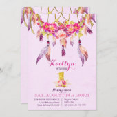 ボヘミアンアメリカンインディアンドリームキャッチャー誕生日 招待状 (正面/裏面)