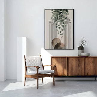 ボヘミアンアーチの植物画 | ユーカリのニュートラルなミニマリズム キャンバスプリント