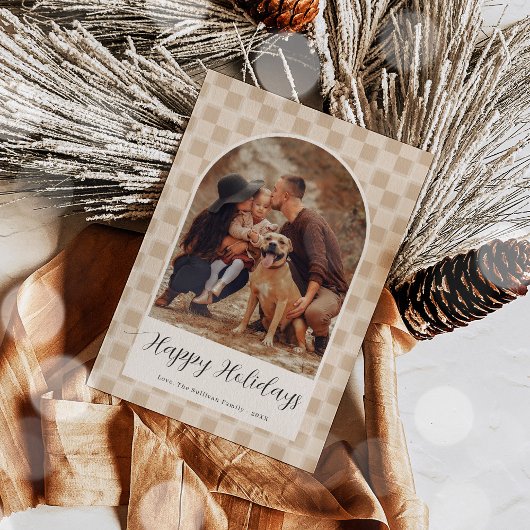 ボヘミアンアーチスクリプトクリスマスホリデーフォトカード シーズンカード