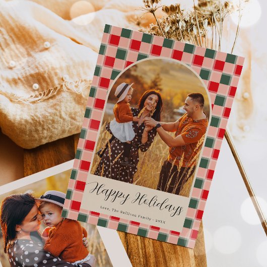 ボヘミアンアーチスクリプトクリスマスホリデーフォトカード シーズンカード