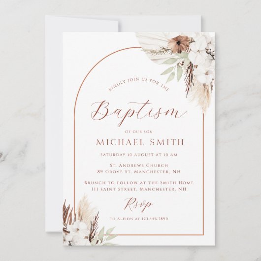 ボヘミアンアーチモダン洗礼式の招待 招待状 (正面)