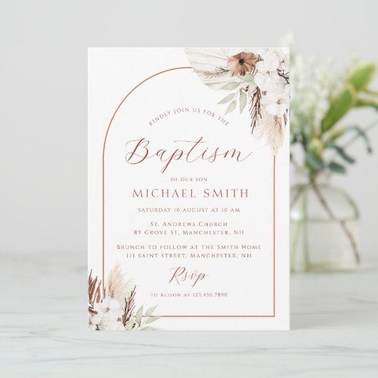 ボヘミアンアーチモダン洗礼式の招待 招待状 (スタンド正面)