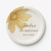 ボヘミアンイエローデイジーフローラ誕生日パーティー ペーパープレート (正面)