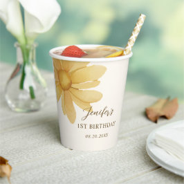 ボヘミアンイエローデイジーフローラ誕生日パーティー 紙コップ