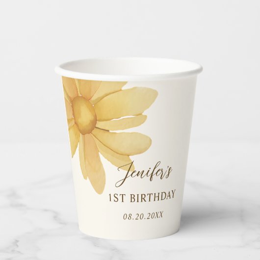 ボヘミアンイエローデイジーフローラ誕生日パーティー 紙コップ (正面)