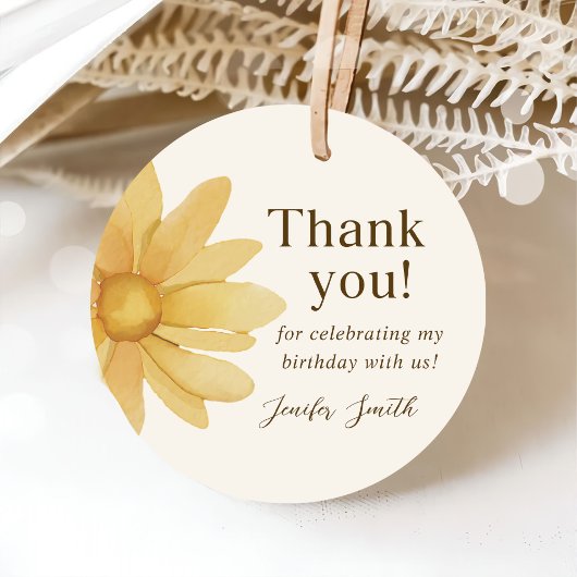 ボヘミアンイエローデイジーフローラ1st誕生日パーティー フェイバータグ