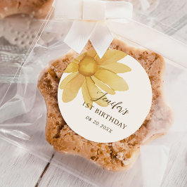 ボヘミアンイエローデイジーフローラ1st誕生日パーティー ラウンドシール