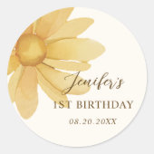 ボヘミアンイエローデイジーフローラ1st誕生日パーティー ラウンドシール (正面)